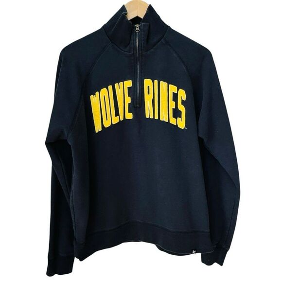 47 Brand Michigan Wolverines Navy Blue 1/2 Zip Pullover Sweatshirt. Medium. - Picture 2 of 11